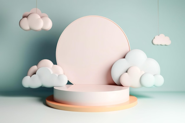 Escenario de podio de plataforma de visualización simulada con fondo de nubes mostrar producto cosmético Generar Ai