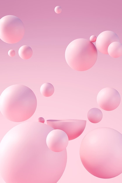 Escenario de podio de producto mínimo con globos rosados renderización de ilustración 3D