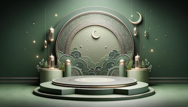 El escenario del podio de Ramadán para el Eid muestra el espacio del producto 3d de fondo