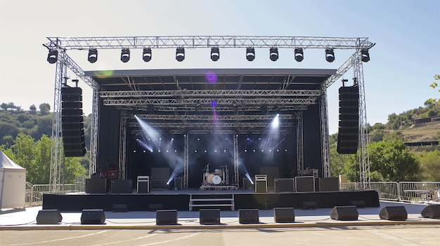 un escenario preparado para un concierto con luces