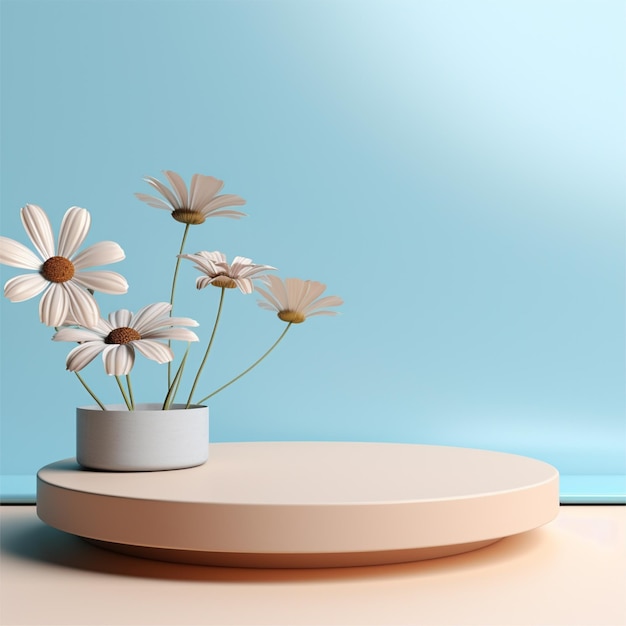 Escenario de producto redondo vacío con flores Lugar de pedestal de podio para plataforma de demostración de producto Colores pastel de estilo minimalista