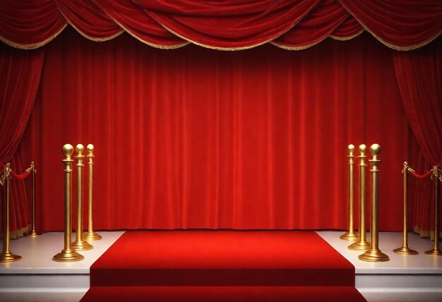 Foto escenario rojo con cortinas rojas y hay una luz brillante que brilla desde el techo