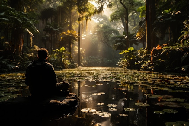 Foto escenario sereno de meditación reflexiva en el jardín ia generativa