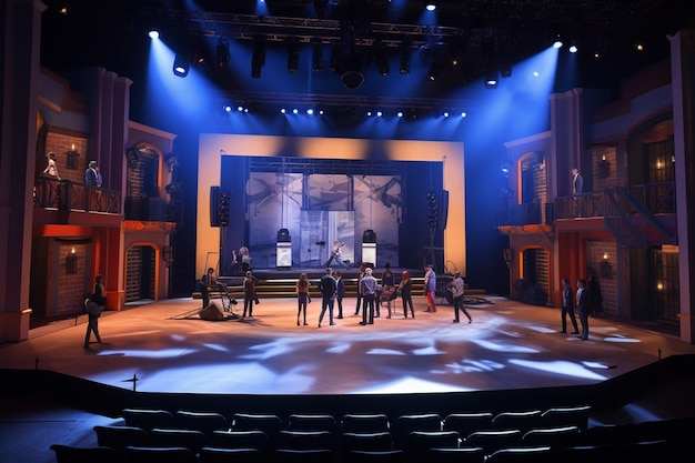 El escenario del teatro del campus universitario con actores Generativo ai