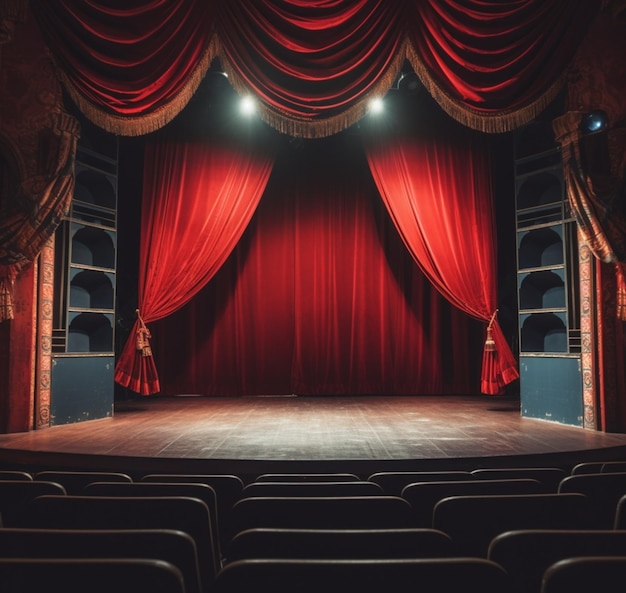 El escenario del teatro con cortinas rojas La plantilla de fondo del escenario