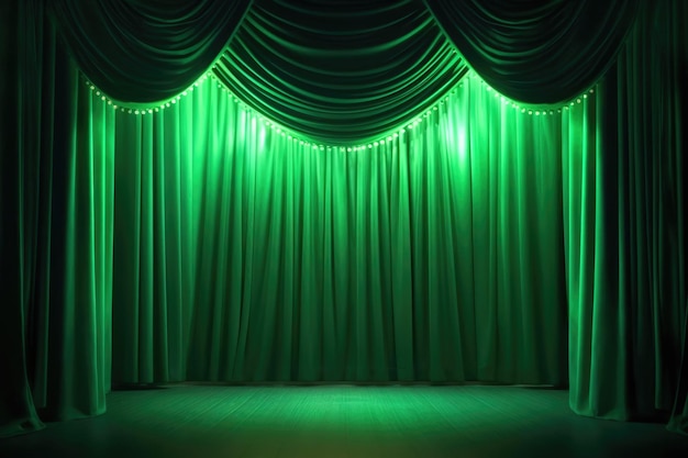 Foto escenario de teatro encantador con cortinas verdes y ia generativa de focos