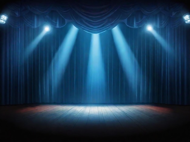 Foto el escenario del teatro mágico cortinas azules show spotlight