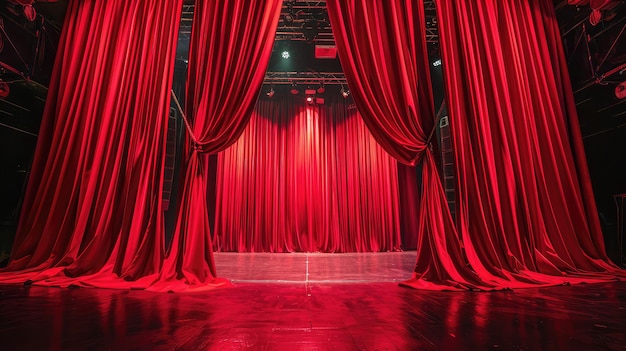 El escenario del teatro mágico, las cortinas rojas, el espectáculo Spotlight.