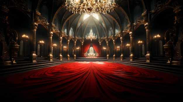 Un escenario con un teatro rojo y un escenario.