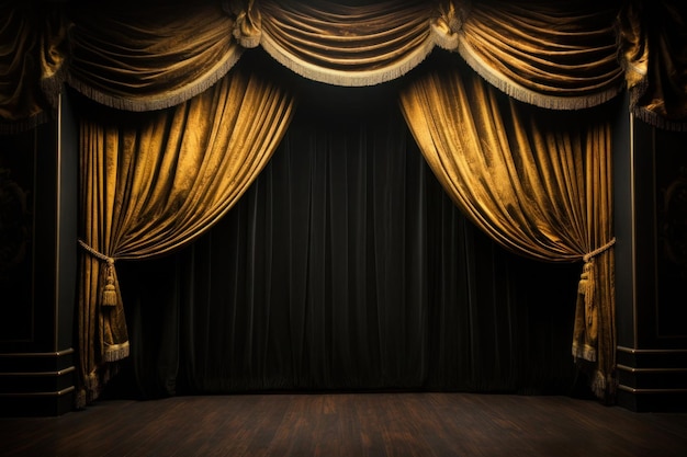 El escenario del teatro vacío con cortina amarilla