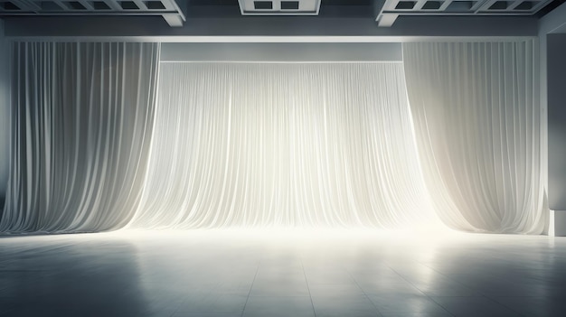 Escenario de teatro vacío con cortinas blancas maqueta
