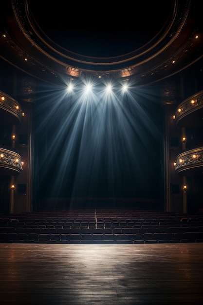 Foto un escenario de teatro vacío con un solo foco dirigido al centro ilustración generada por ia