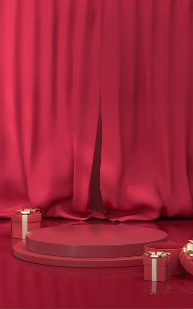 Escenario vacío con representación 3d de fondo de cortina suave