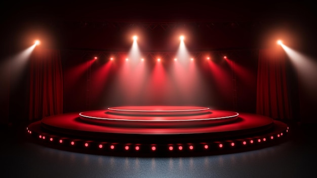 Foto escenario vacío del teatro y luz roja del escenario de serenidad teatral