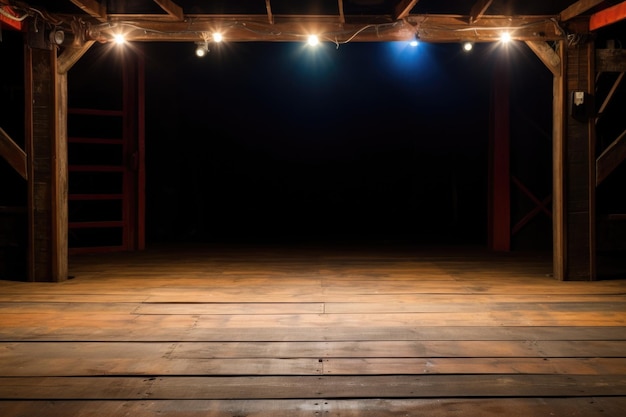 Foto escenario vacío con viejos suelos de madera bajo una luz tenue