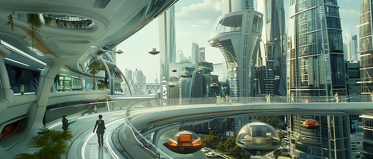 Foto escenarios de ciencia ficción paisaje de una metrópolis futurista