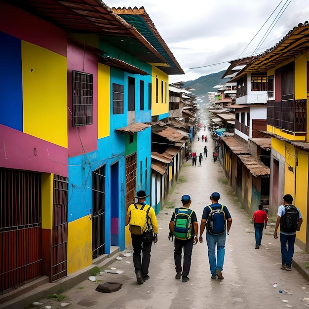 Escenas callejeras coloridas de la ciudad colombiana