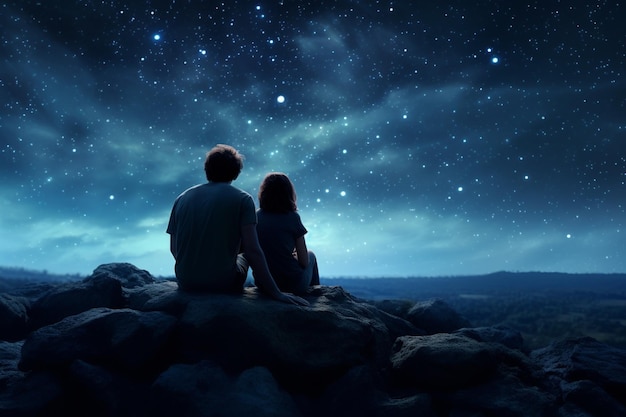 Escenas cinematográficas de una pareja mirando las estrellas en un claro 00050 03.