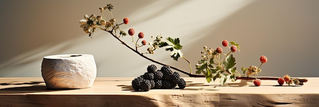 escenas de naturaleza etérea con moras y madera