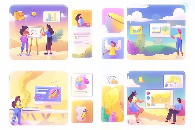 Foto escenas de trabajadores remotos colaborando en proyectos