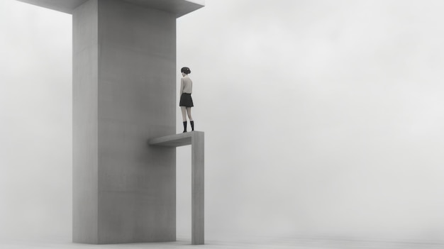 Escenas urbanas etéreas Una ilustración de ensueño de una mujer en una escultura minimalista en 3D