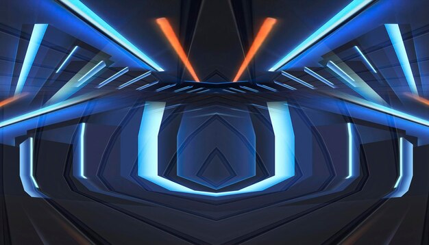 Esceno de fondo de neón abstracto con rayos y focos azul moderno futurista