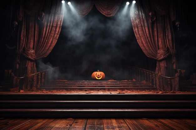 Foto esceno vacío aterrador con cortinas rojas decorar con tema de halloween espacio de copia ia generativa