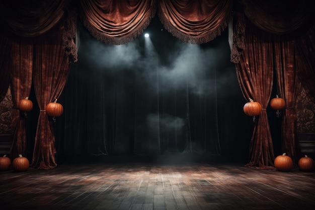 Foto esceno vacío aterrador con cortinas rojas decorar con tema de halloween espacio de copia ia generativa