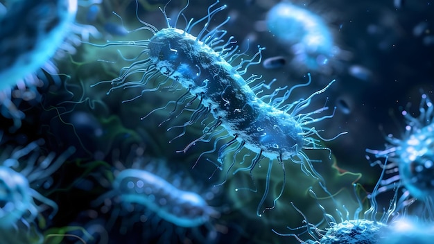 Foto escherichia coli una bacteria gram-negativa encontrada en el intestino concepto microbiología bacteriana patógenos bacterias gram-negativas microbioma intestinal escheriquia coli