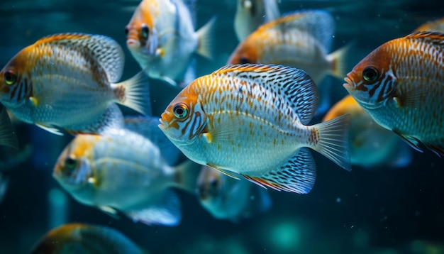 Escola de peixes-palhaço listrados no recife gerado pela IA