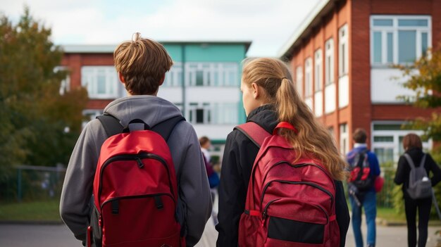 Los escolares los estudiantes con mochilas van a la escuela generativo ai