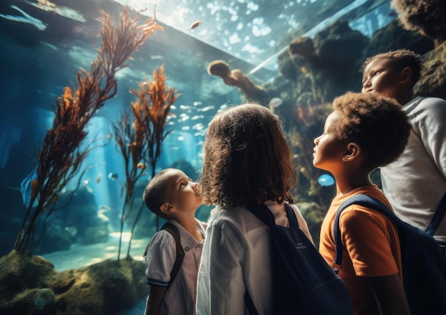 Escolares en una excursión aprendiendo sobre la vida marina en un acuario