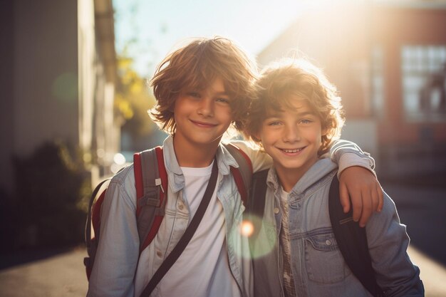 Escolha sorridente melhores amigos dentro adolescente luz moderno brilhante conceito de classe escola ai