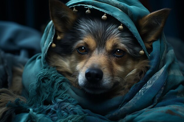 Escondido entre as dobras de um cobertor desgastado, os olhos de um cão vagabundo traem uma mistura de curiosidade e cautela. É um visual convincente para histórias sobre a vida dos cães de rua.