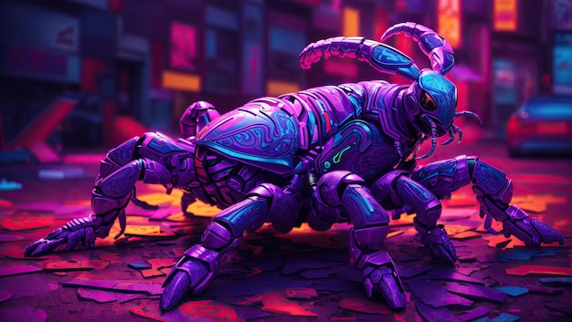 Escorpião Neon Púrpura Uma Ilustração Fotográfica