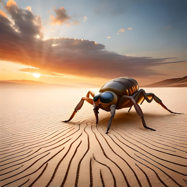 Un escorpión corre por la arena, su cuerpo blindado se mezcla con el terreno rocoso.