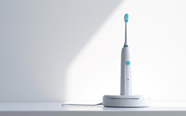 Escova de dentes conectada com Bluetooth em fundo branco