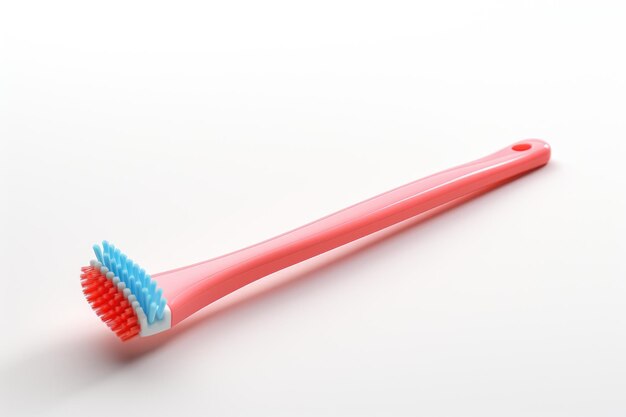 Escova de dentes rosa e azul Uma escova de dente rosa e azul com cerdas colocadas em um fundo branco limpo As escovas de dente são paralelas entre si apresentando um design simples e moderno