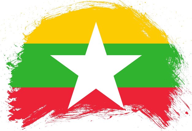 Escova de traço angustiada pintou a bandeira de myanmar no fundo branco