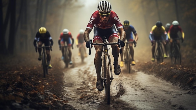 Foto escriba sobre un evento de ciclismo competitivo que tiene lugar en un entorno único, como a través de