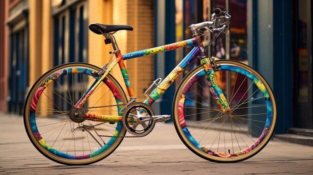 Escribe sobre una ciudad donde las bicicletas se utilizan como una forma de expresión artística con pintura elaborada