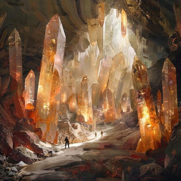 Escribe sobre el descubrimiento de una caverna llena de cristales relucientes