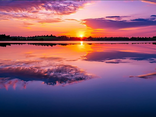 Escribe sobre los tranquilos reflejos del atardecer en un lago en calma.