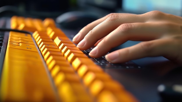 Escribiendo en el teclado de la computadora primer plano de los dedos presionando las teclas Generativo ai