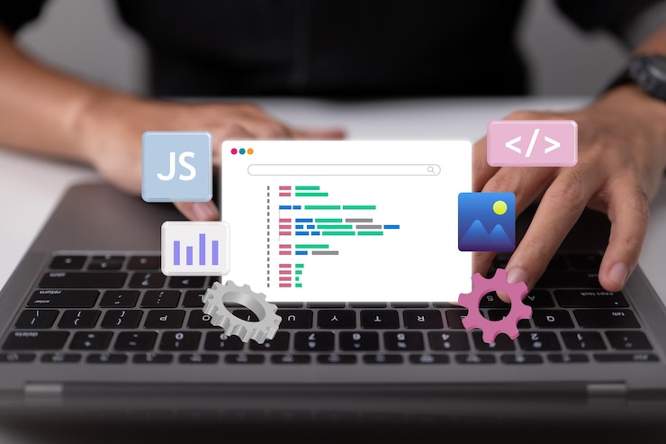 Foto escribir código creando paneles de sitios web y ayuda de programación para el mantenimiento del sitio web de tecnología