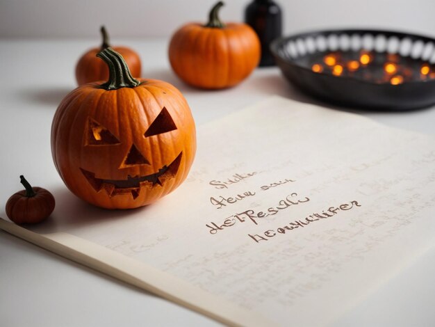 Foto escribir helloween en word con fondo blanco y arte tilde