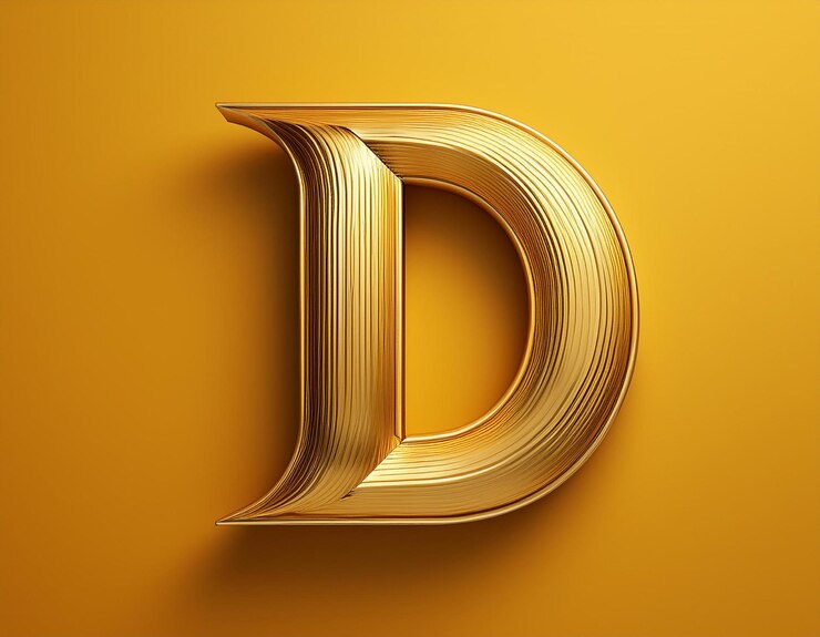 Foto escribir un logotipo de la letra d dorada en un fondo amarillo con una estética mínima