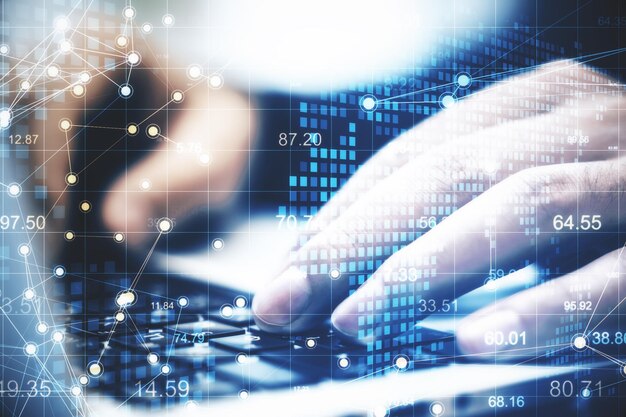 Escribir a mano en la computadora portátil y gráficos de dispersión con tierra digital