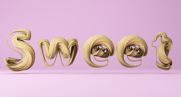 Escrito "Dulce" en un render 3d de fondo rosa