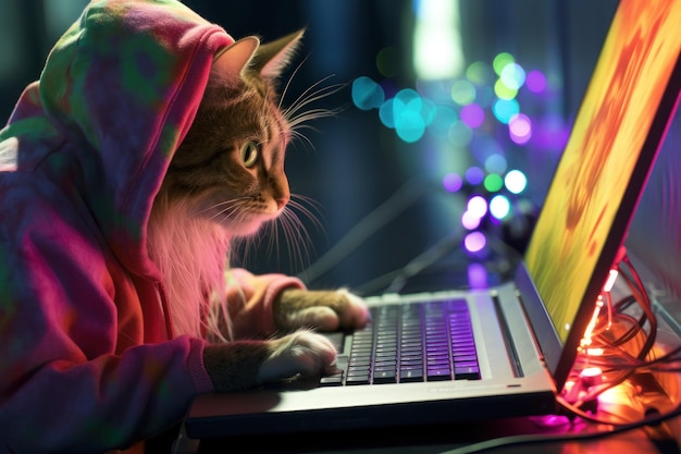 un escritor de gatos escribiendo en una computadora portátil